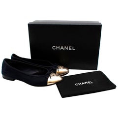 Chanel Navy & Gold Canvas & Leather CC Ballerina Flats - Size EU 40C