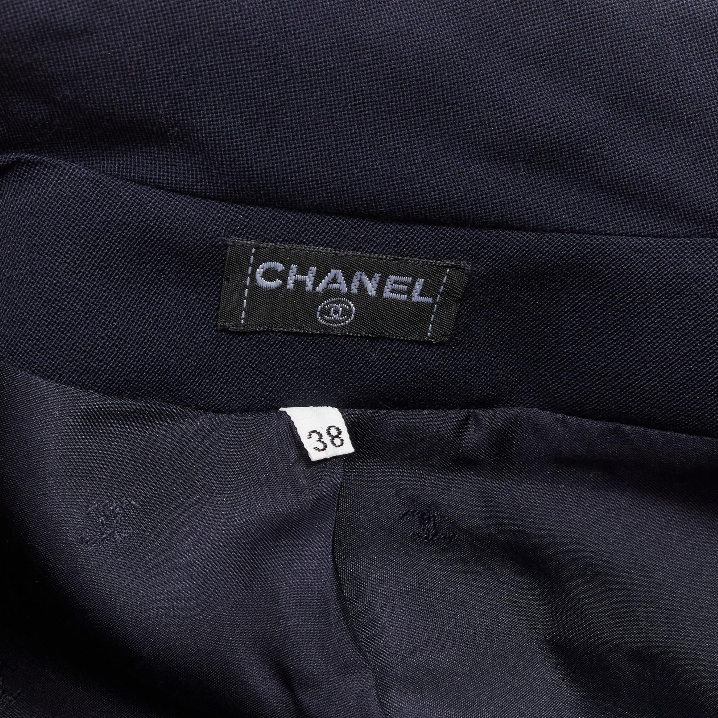 CHANEL navy gold CC buttons flap pockets military blazer jacket FR38 M For Sale 4