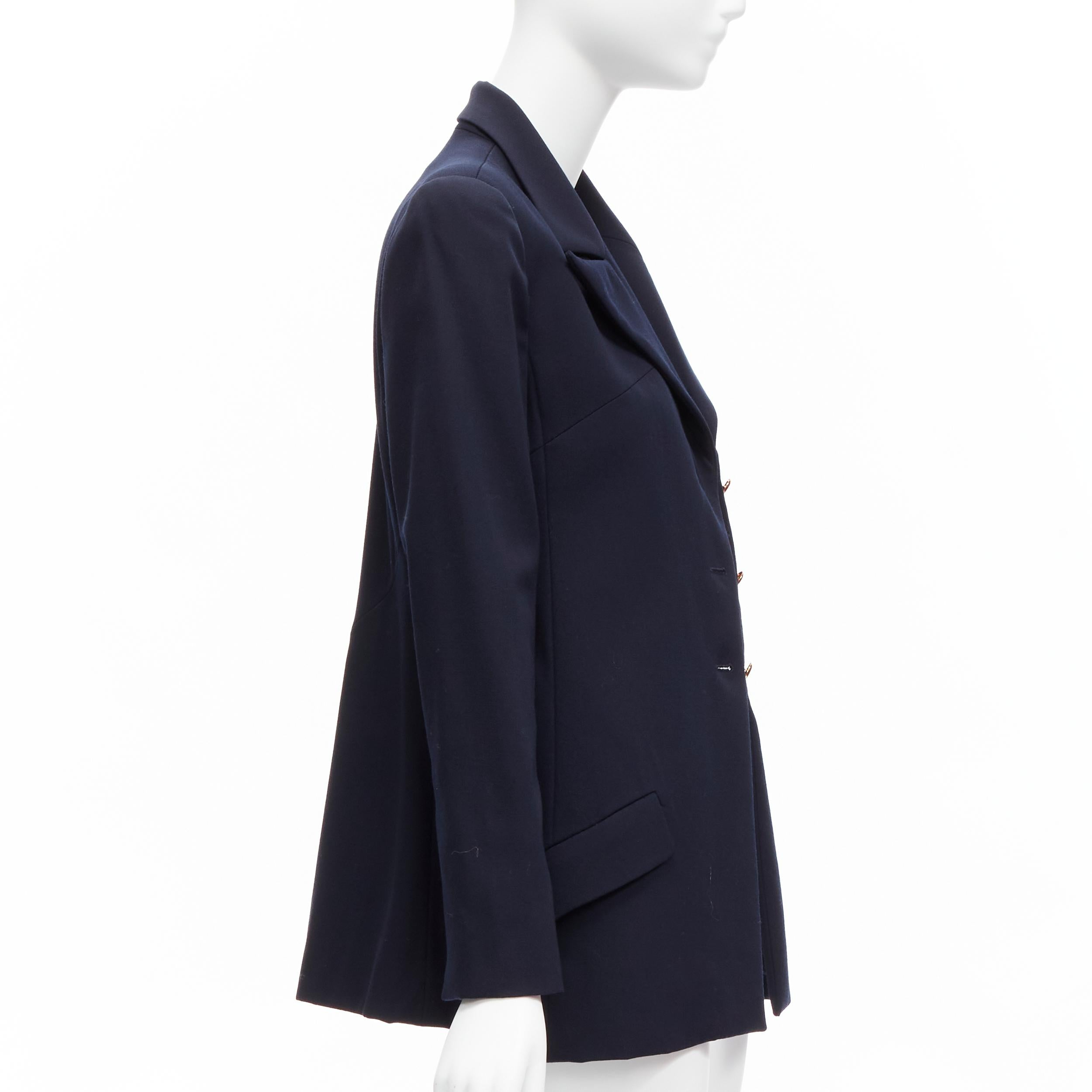 Women's CHANEL navy gold CC buttons flap pockets military blazer jacket FR38 M For Sale