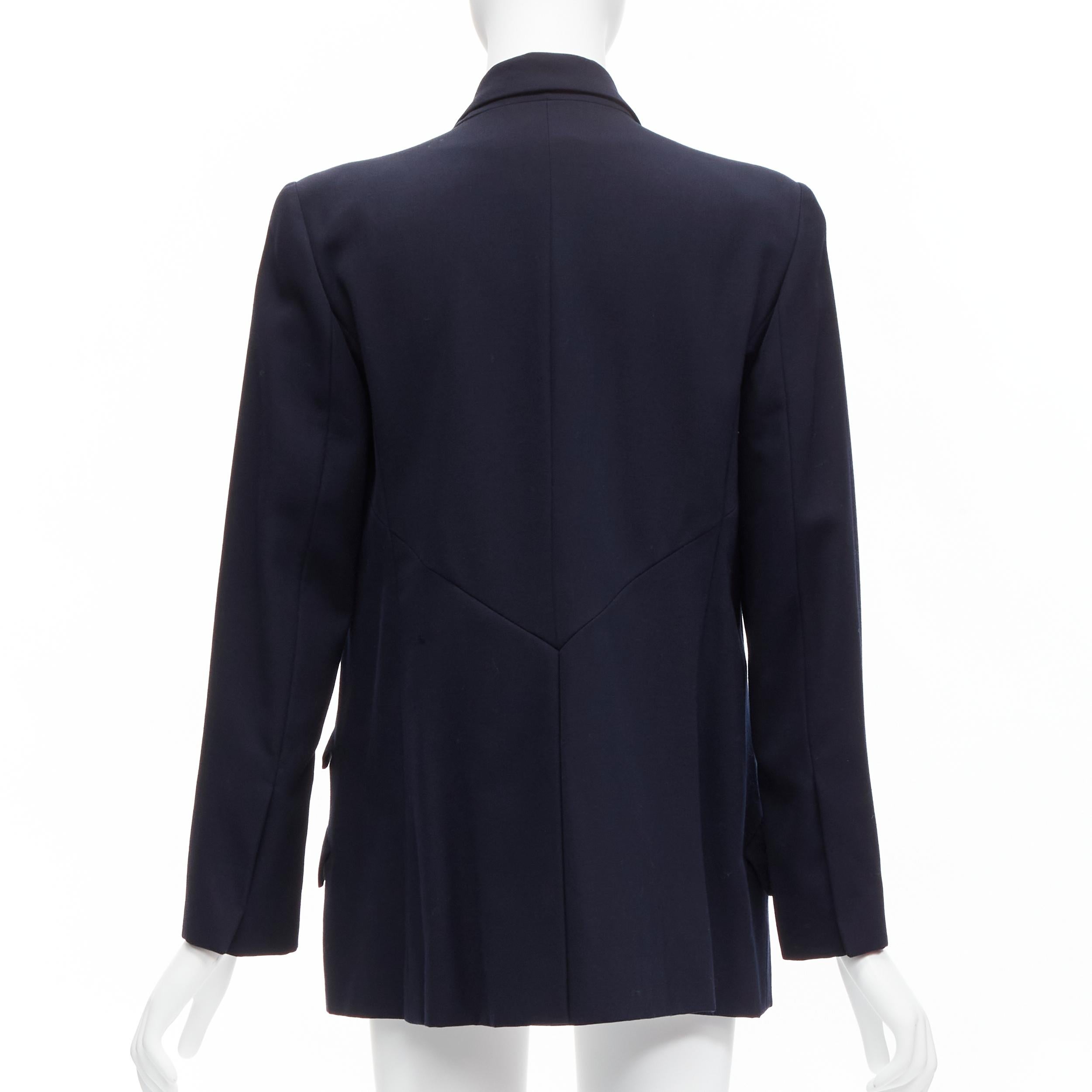 CHANEL navy gold CC buttons flap pockets military blazer jacket FR38 M For Sale 1