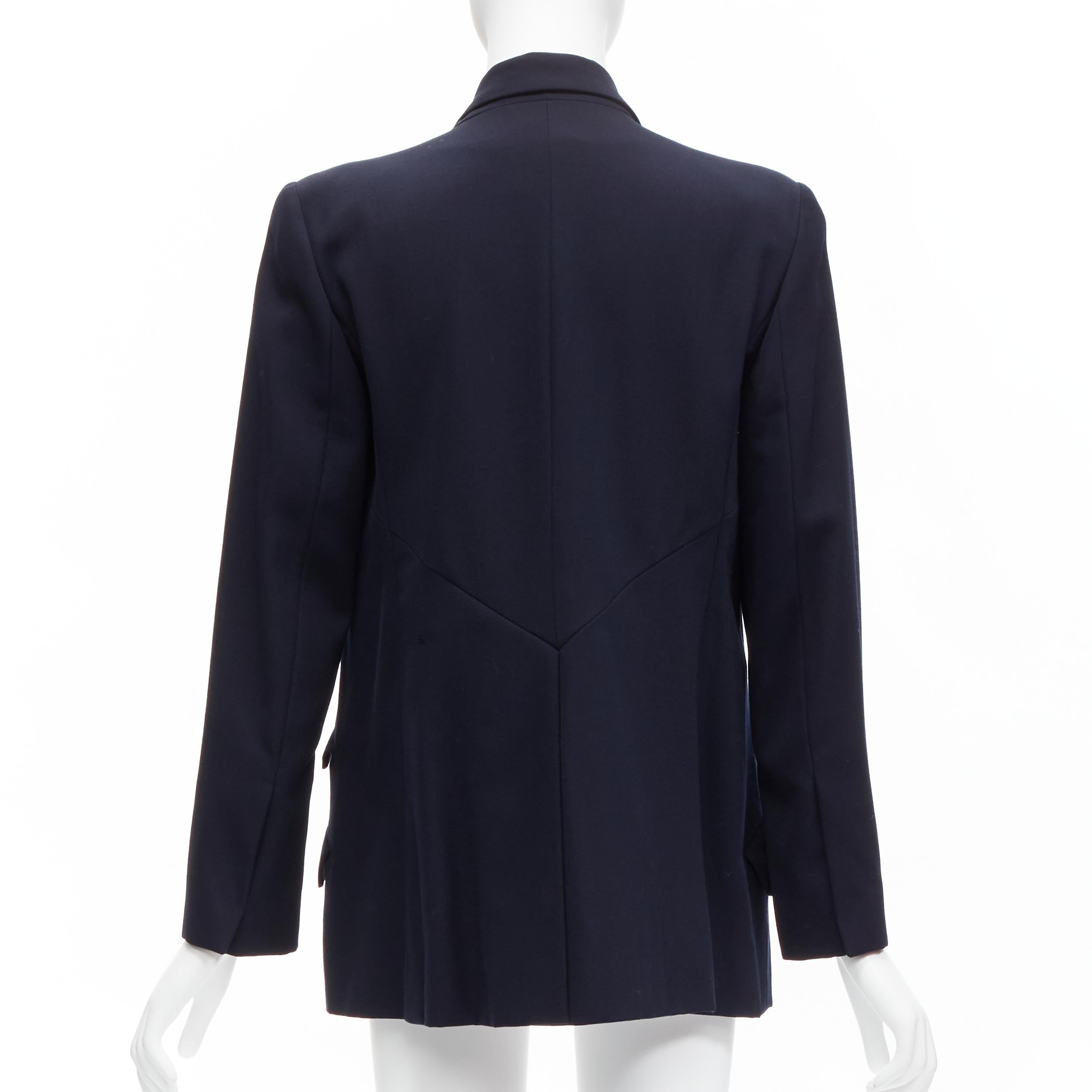 Women's CHANEL navy gold CC buttons flap pockets military blazer jacket FR38 M For Sale