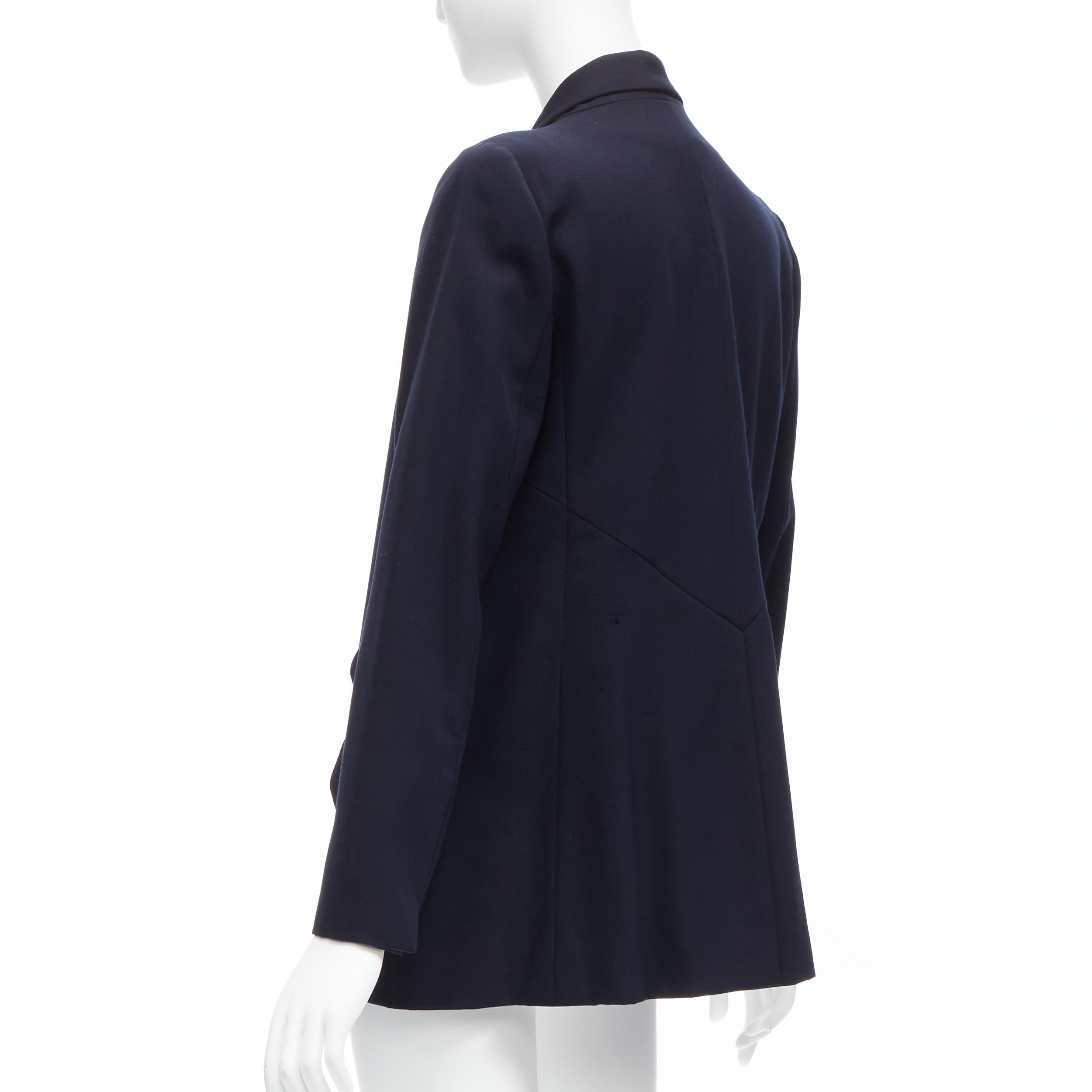 CHANEL navy gold CC buttons flap pockets military blazer jacket FR38 M For Sale 2