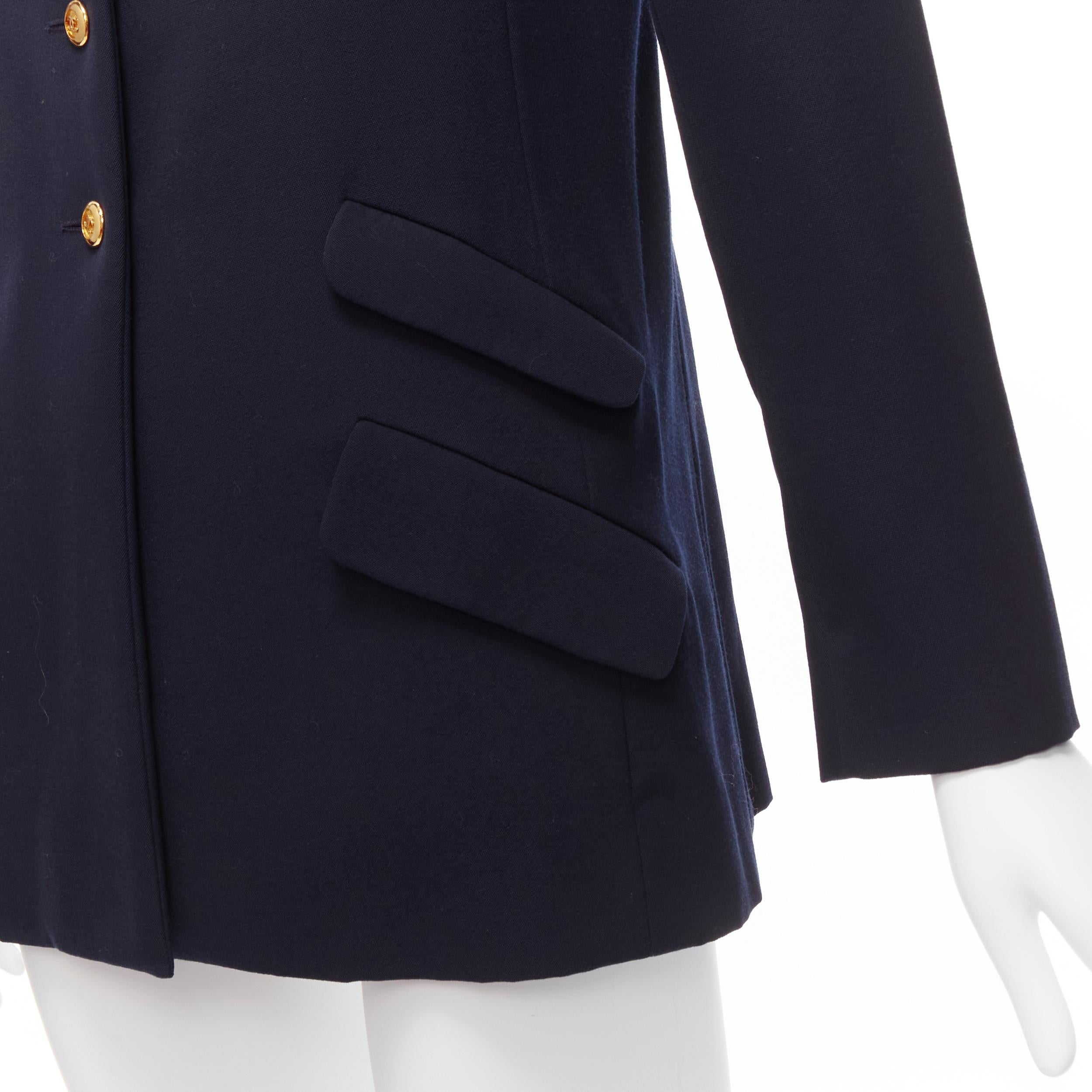 CHANEL navy gold CC buttons flap pockets military blazer jacket FR38 M For Sale 2