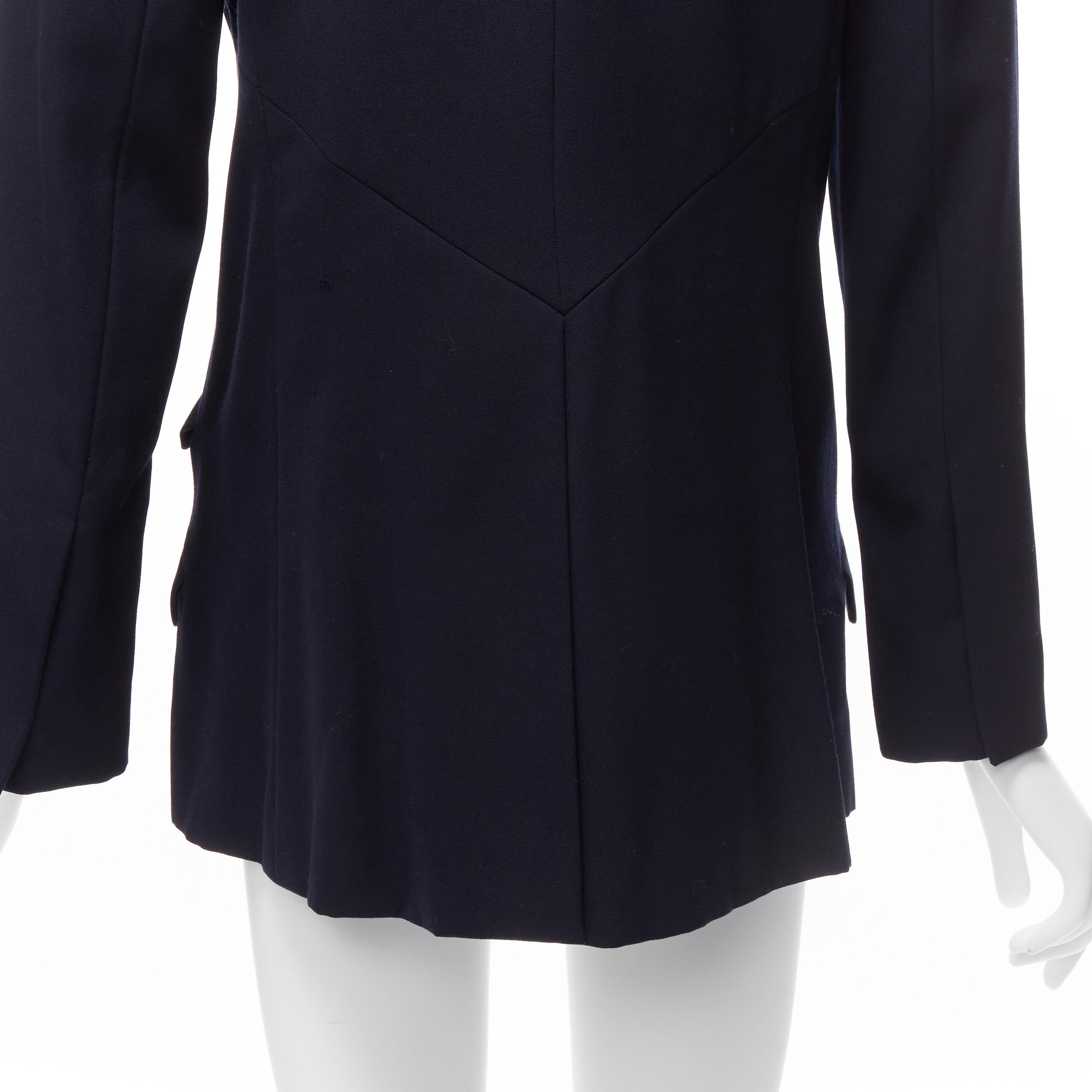 CHANEL navy gold CC buttons flap pockets military blazer jacket FR38 M For Sale 4