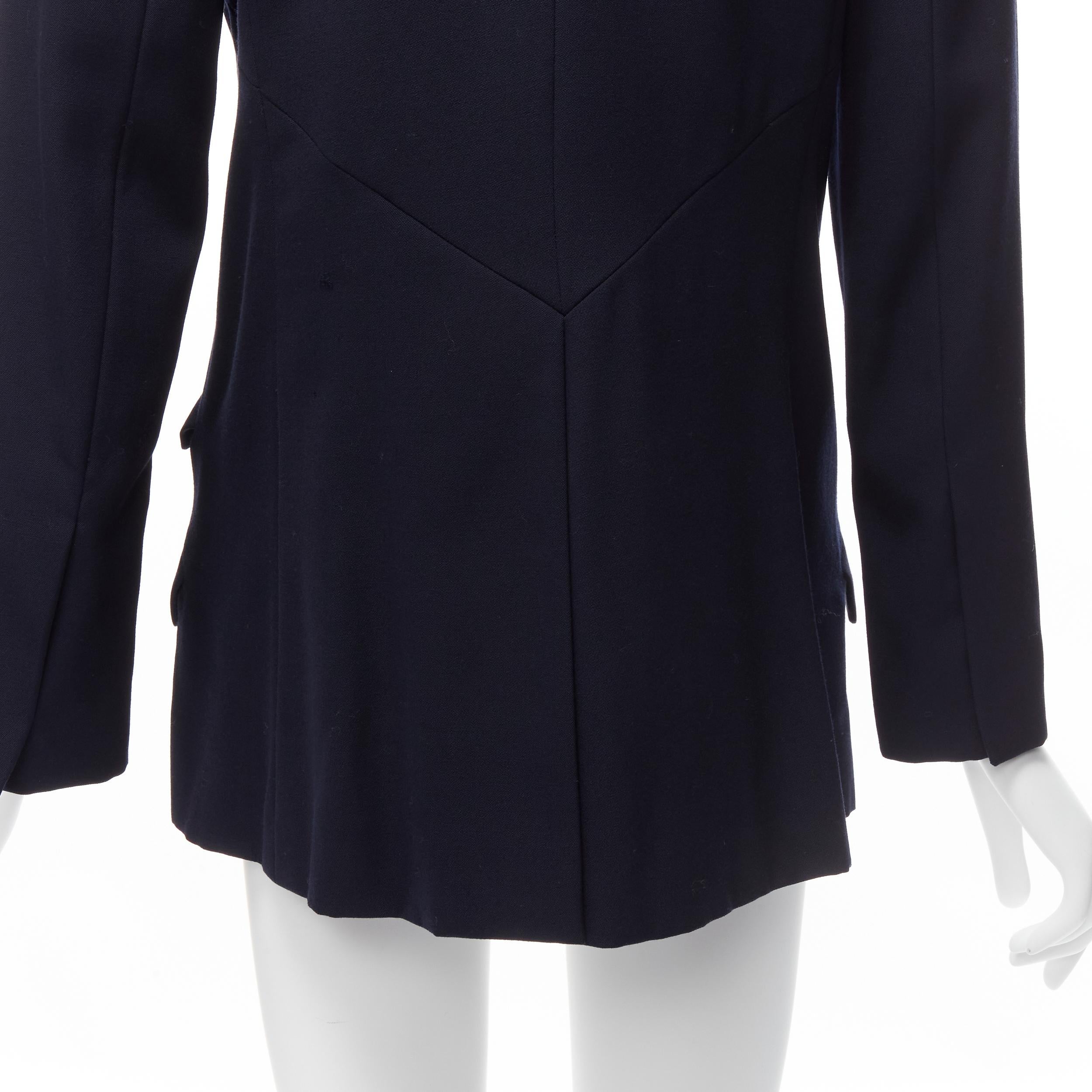 CHANEL navy gold CC buttons flap pockets military blazer jacket FR38 M For Sale 3