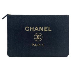 Chanel Navy/Gold Glitter Large Deauville Pouch Bag