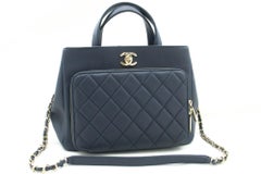 CHANEL Navy Grained Calfskin Leather Shoulder Bag Handbag Quilted