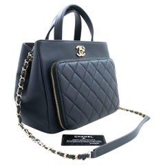 CHANEL Navy Grained Calfskin Leather Shoulder Bag Handbag Quilted