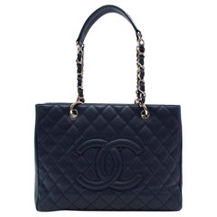 Chanel Navy Grained Leather Grand Shopping Tote 