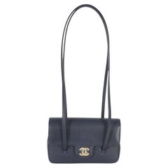 Chanel Navy Grained Shiny Calfskin Preppy Flap Bag