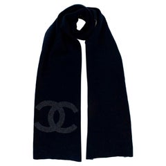 Chanel Navy & Grey Cashmere Knit CC Scarf