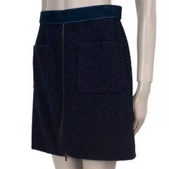 CHANEL navy & grey nylon 17S VELCRO TRIM TWEED Skirt 40 M