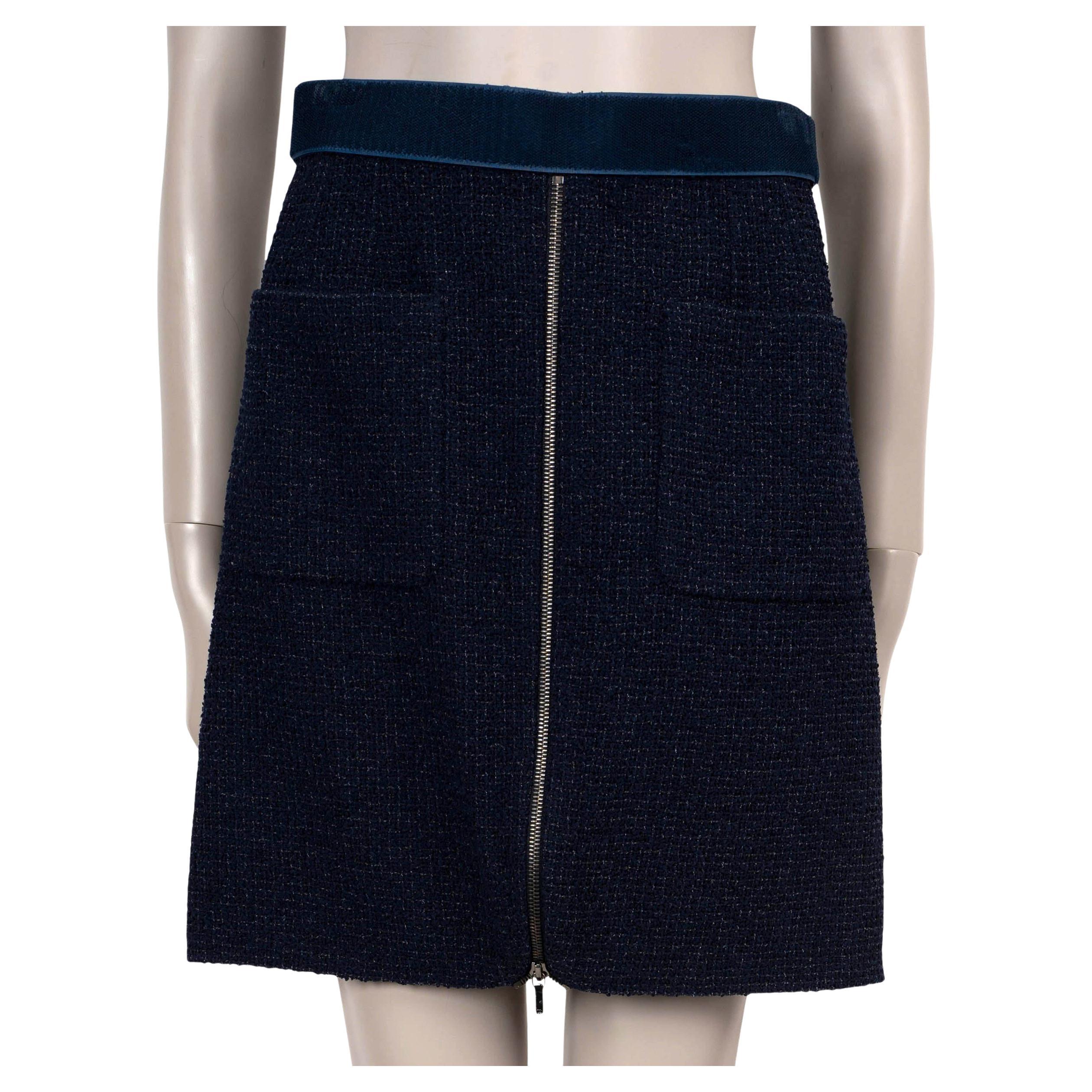 CHANEL marine et gris nylon 17S TRIM VELCRO TWEED Jupe 40 M
