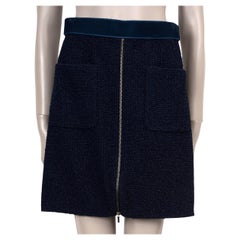 CHANEL navy & grey nylon 17S VELCRO TRIM TWEED Skirt 40 M
