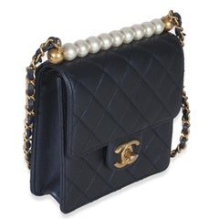 Chanel Navy Iridescent Quilted Goatskin Vertical Chic Pearls Flap Bag