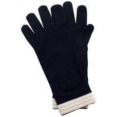 Chanel Navy/Ivory Cashmere CC Knit Gloves - Size M