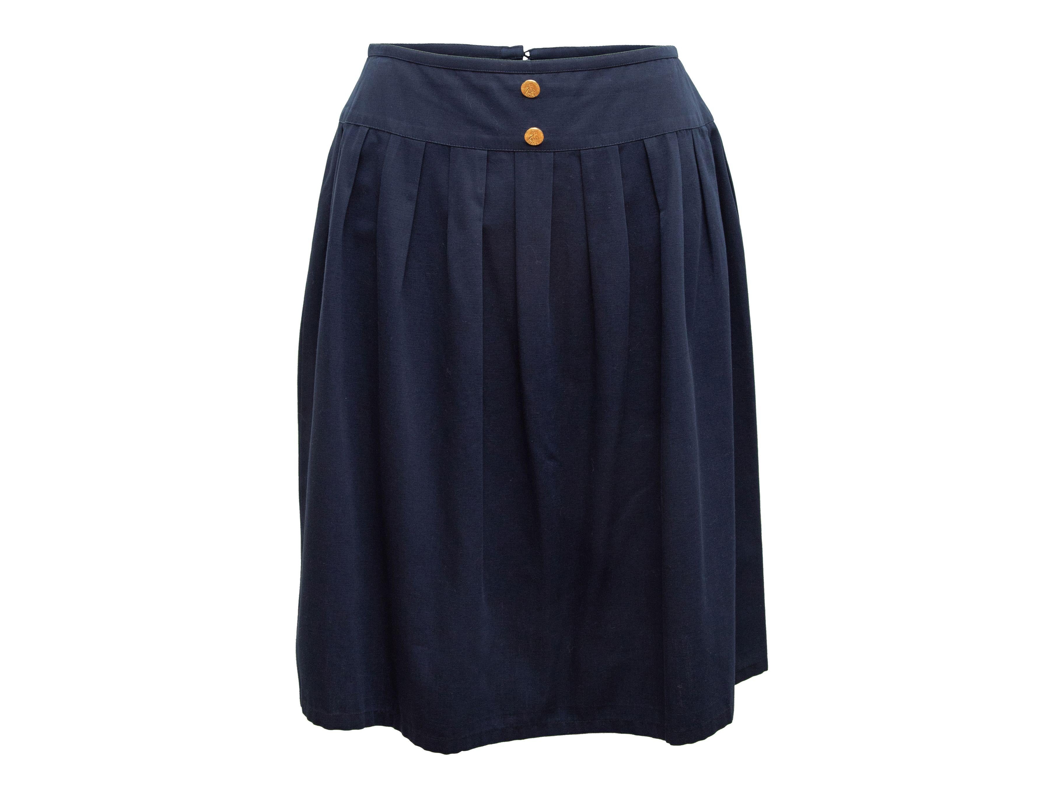 navy knee length skirt