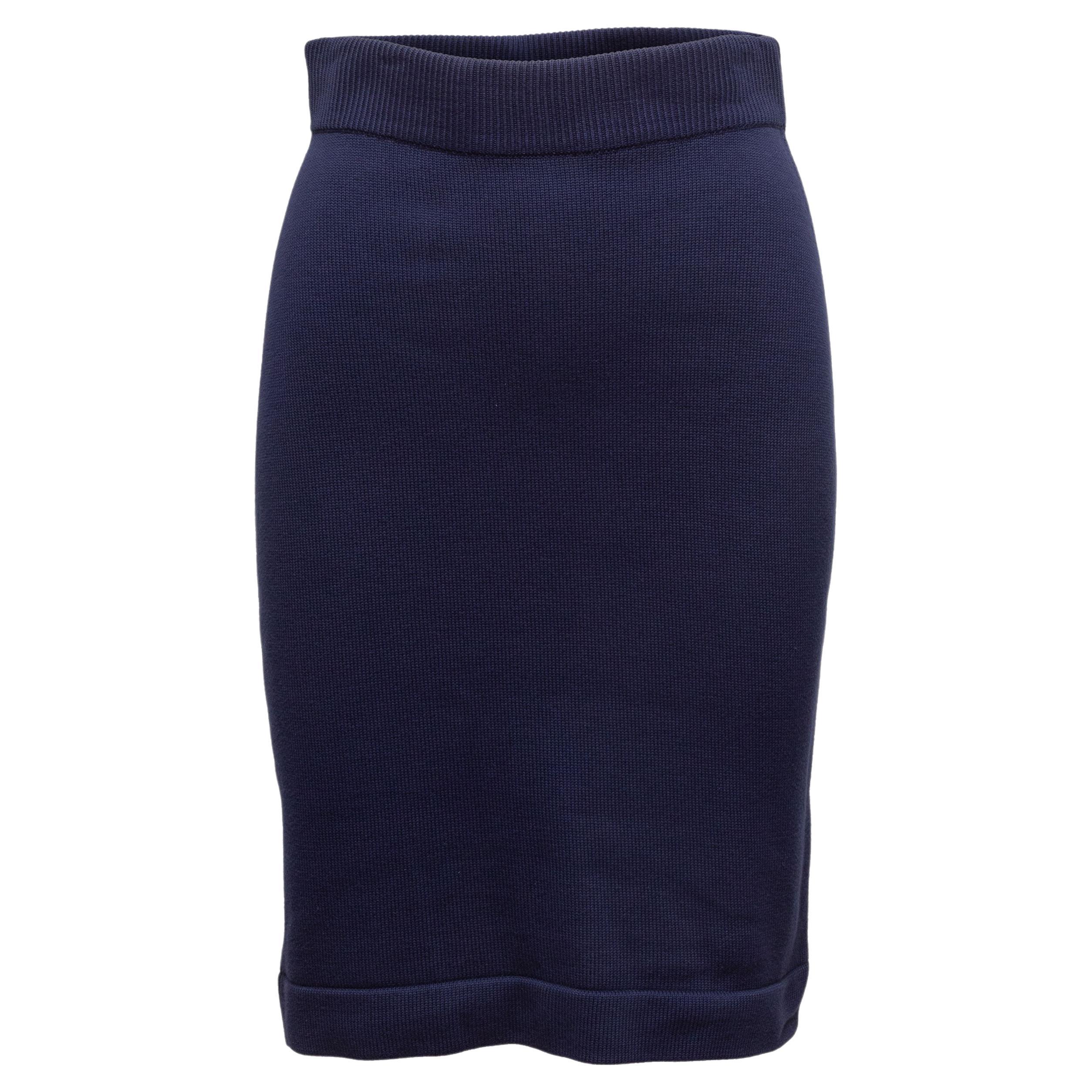 Chanel Navy Knit Pencil Skirt For Sale at 1stDibs