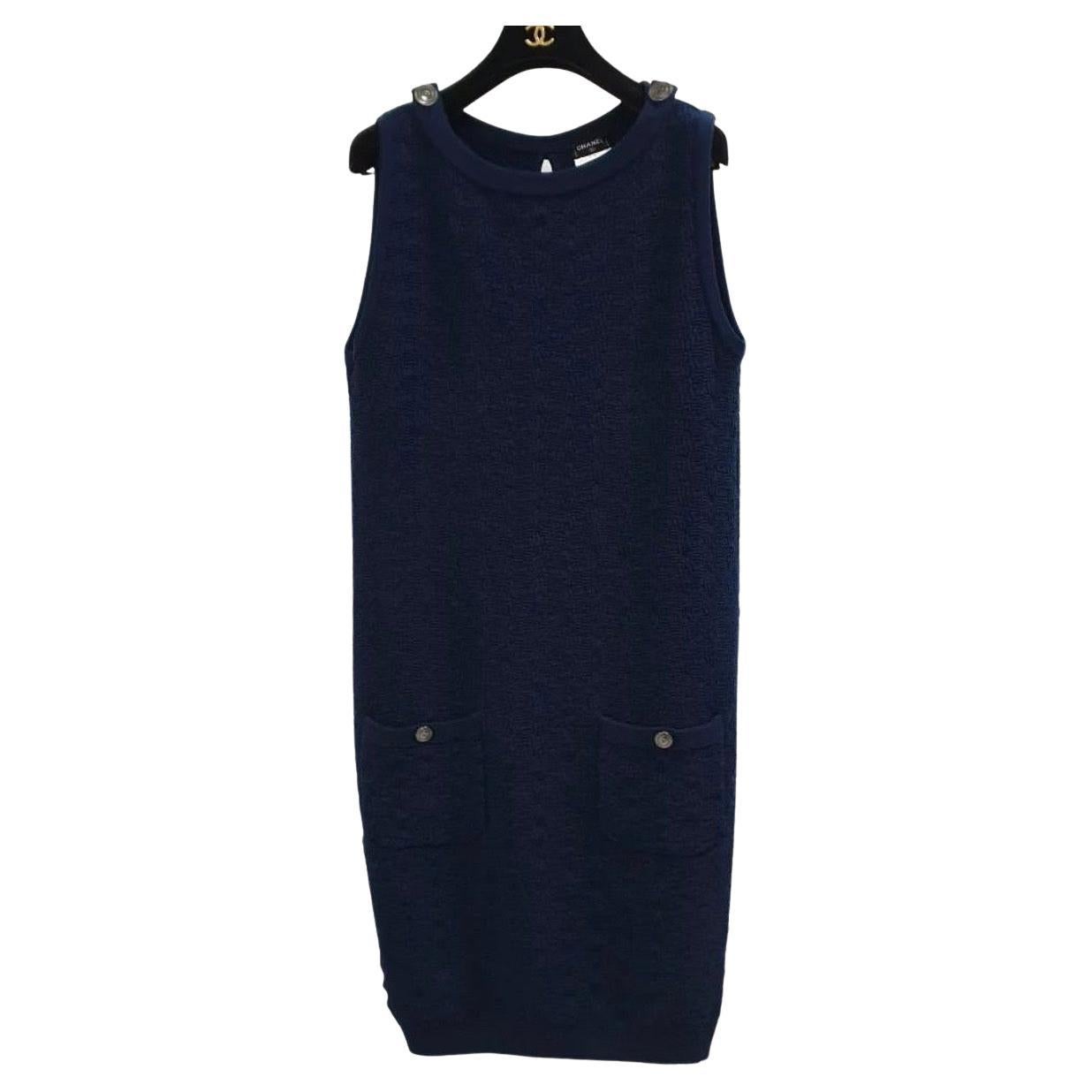 Chanel Navy Knitted Front Pocket Dress