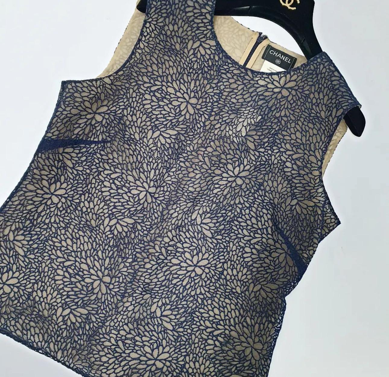 Chanel Navy Lace Camellia Tank Top For Sale 2