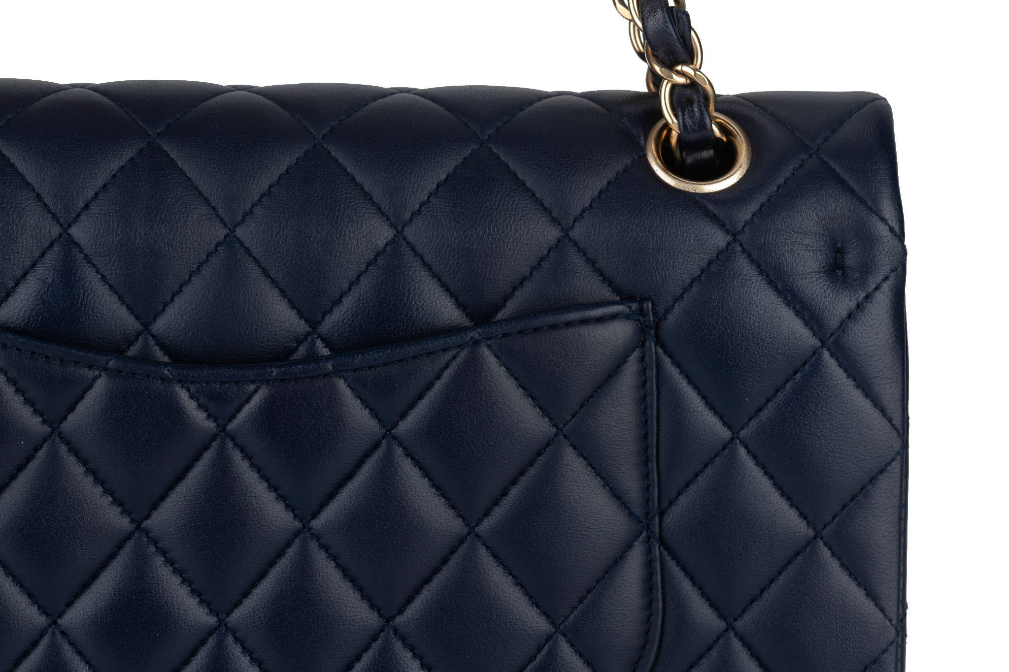 Chanel Navy Lambskin Double Flap Bag For Sale 5