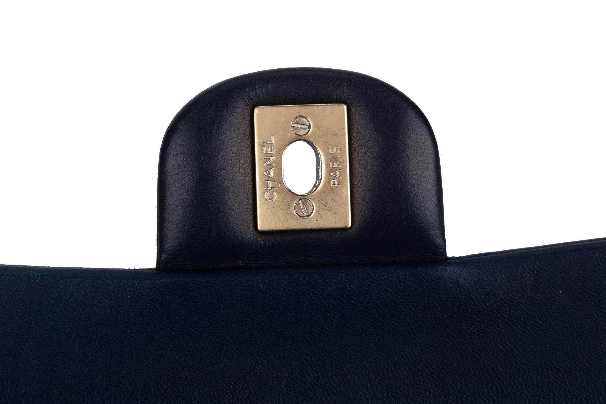 Chanel Navy Lambskin Double Flap Bag For Sale 6