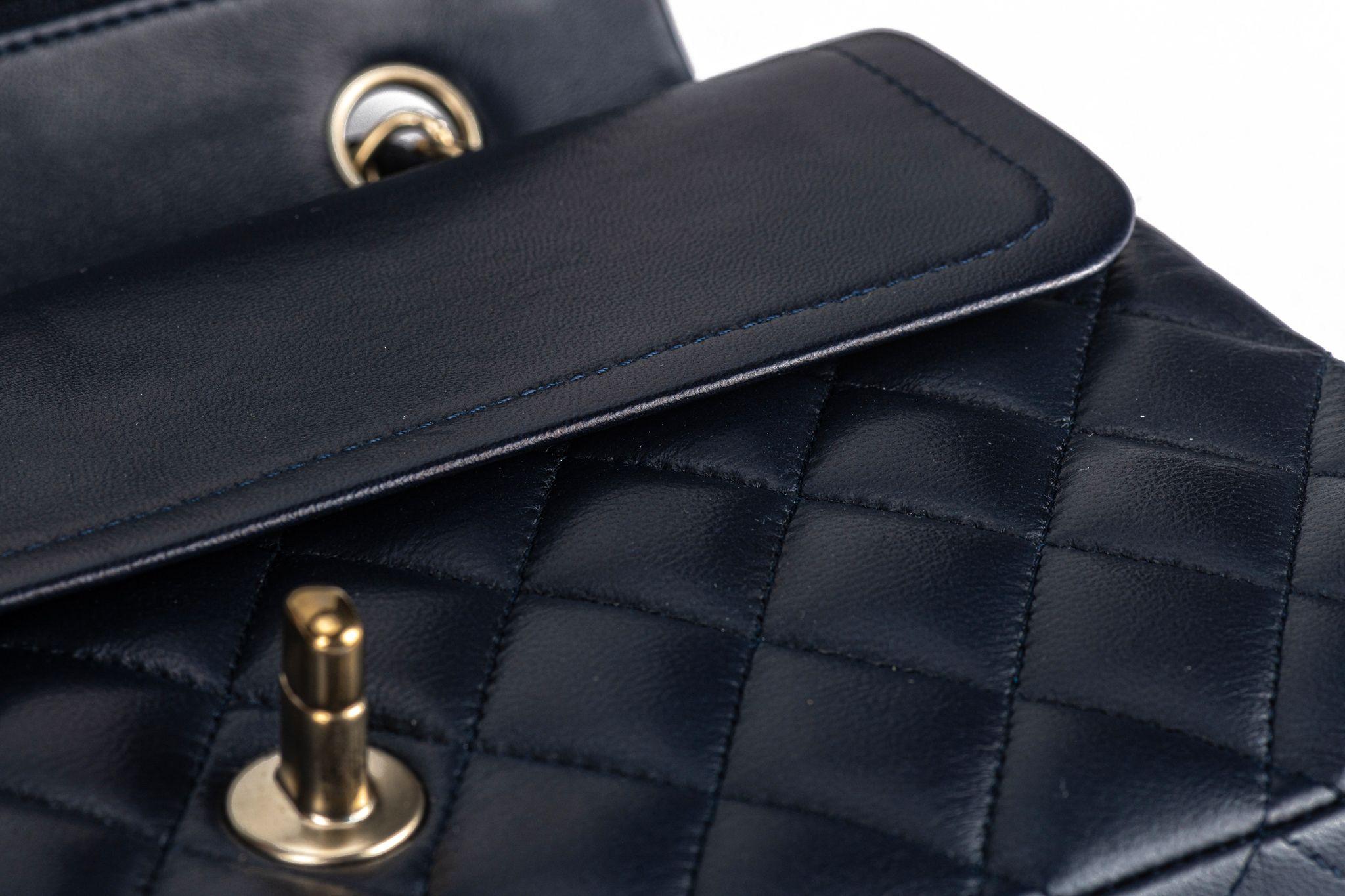 Chanel Navy Lambskin Double Flap Bag For Sale 7