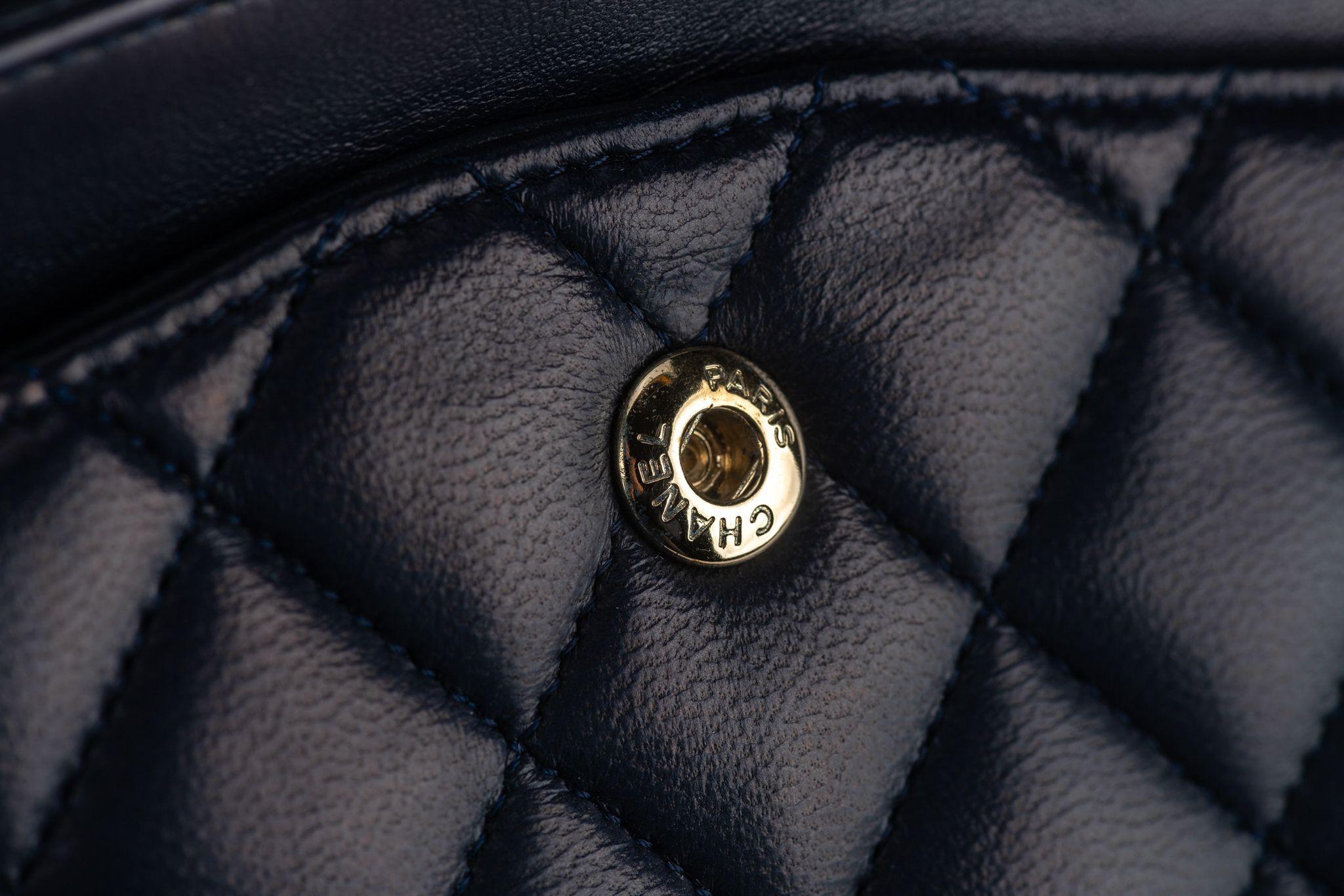Chanel Navy Lambskin Double Flap Bag For Sale 8