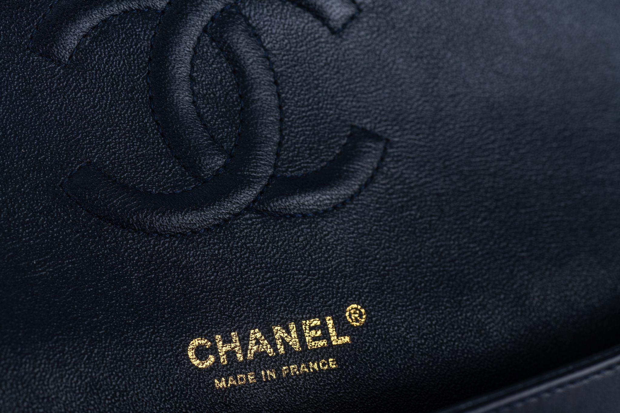 Chanel Navy Lambskin Double Flap Bag For Sale 9