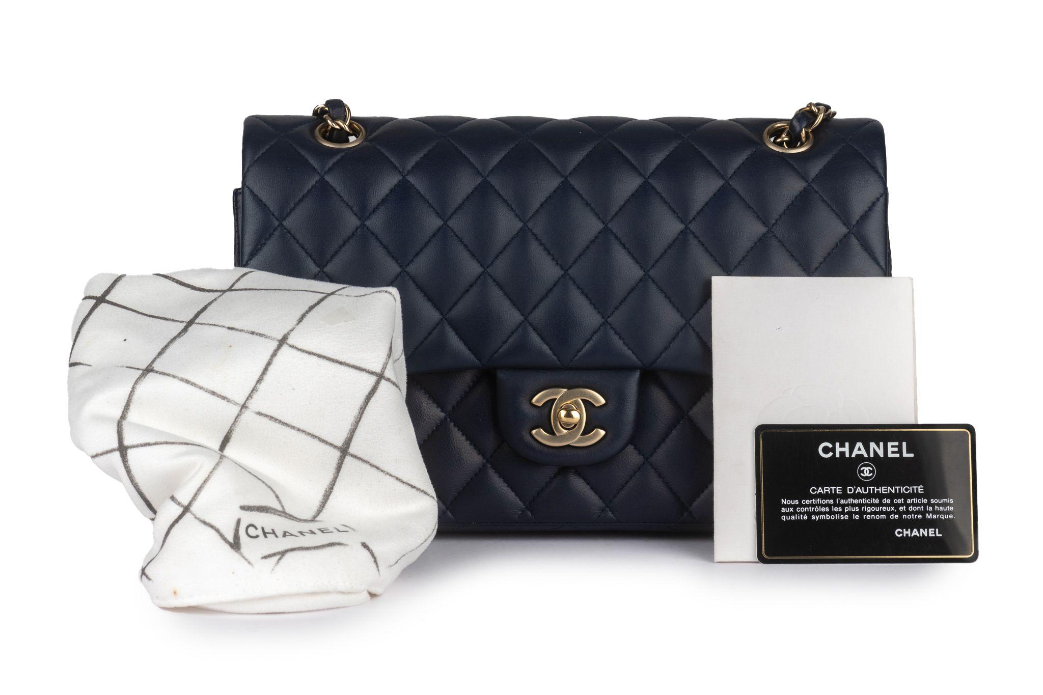 Chanel Navy Lambskin Double Flap Bag For Sale 11