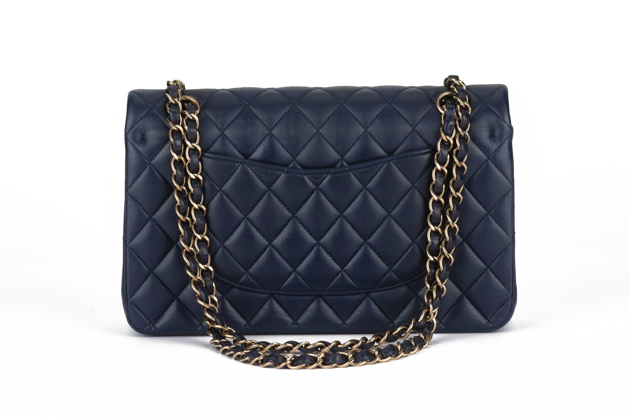 Chanel Navy Lambskin Double Flap Bag For Sale 1