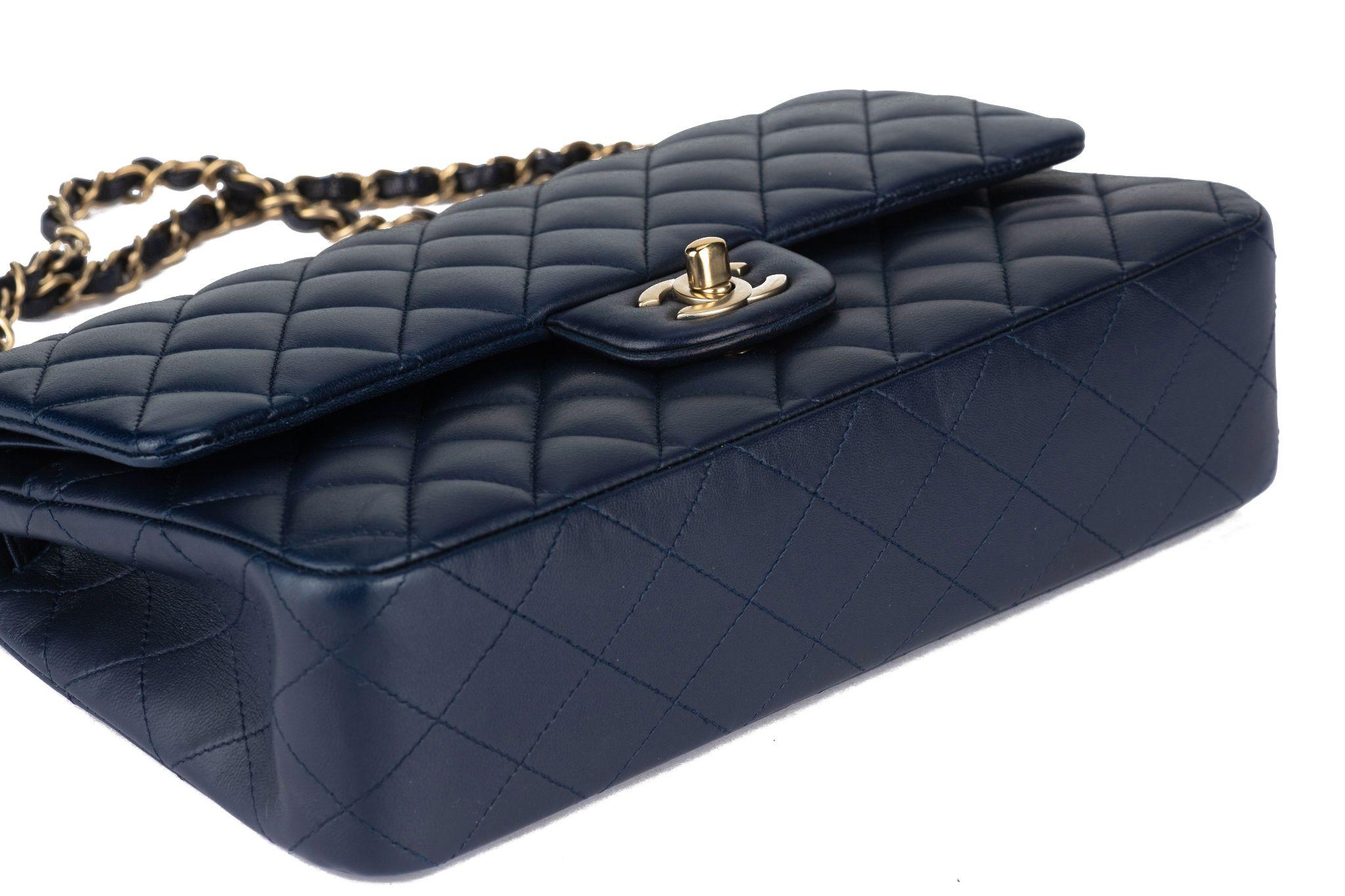 Chanel Navy Lambskin Double Flap Bag For Sale 2