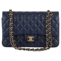 Chanel Navy Lambskin Double Flap Bag