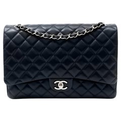 Chanel Navy Lambskin Maxi Double Flap Bag
