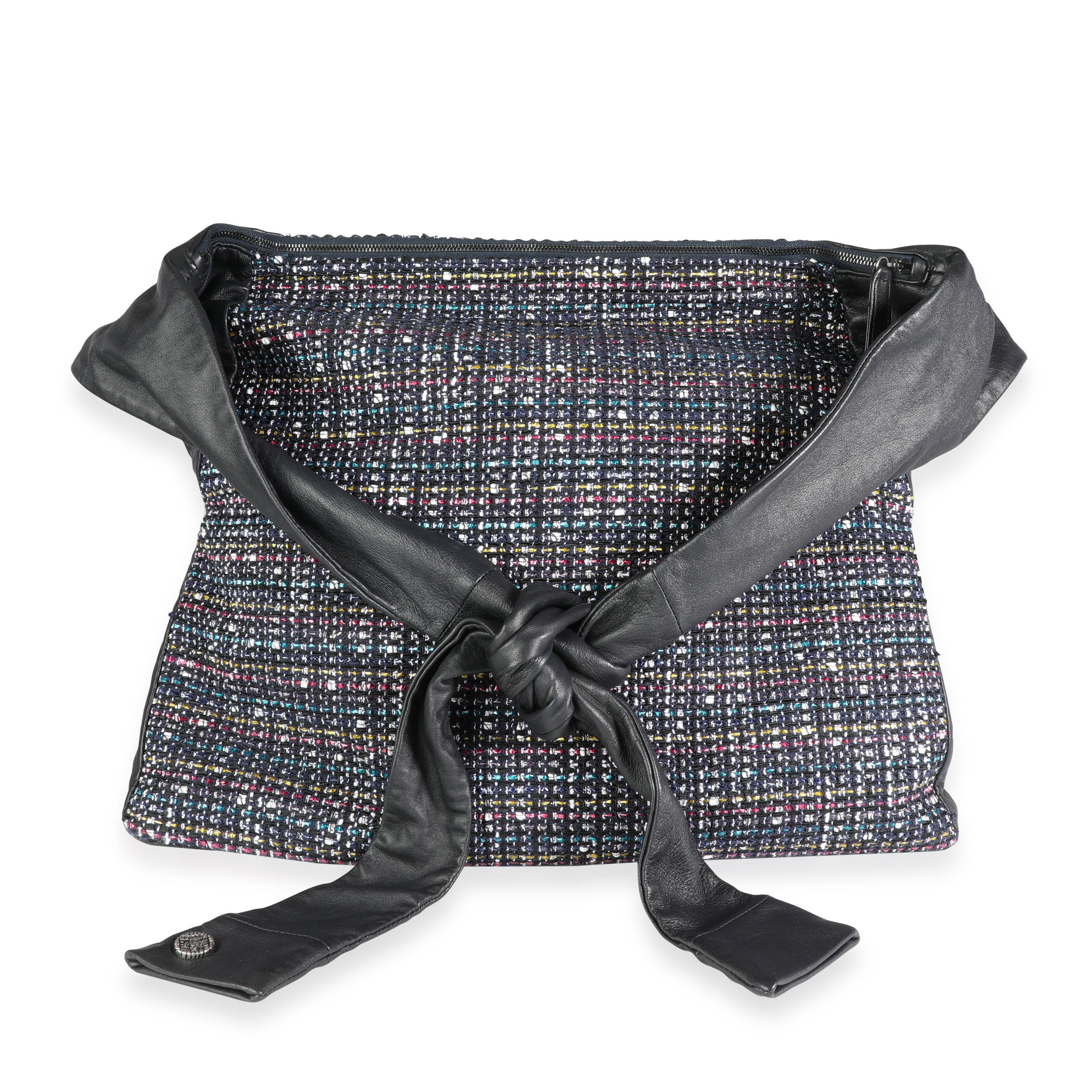 Gray Chanel Navy Lambskin & Multicolor Tweed Girl Bag