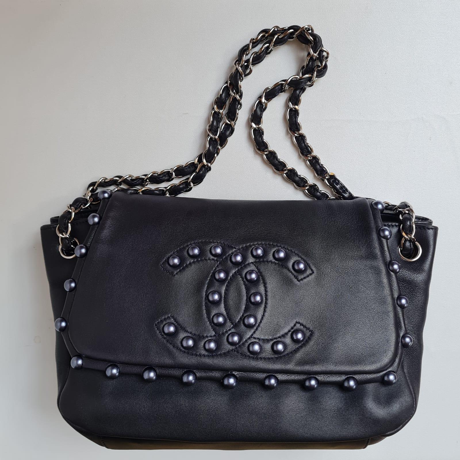 Women's or Men's Chanel Navy Lambskin Pearl Obsession Flap Bag
