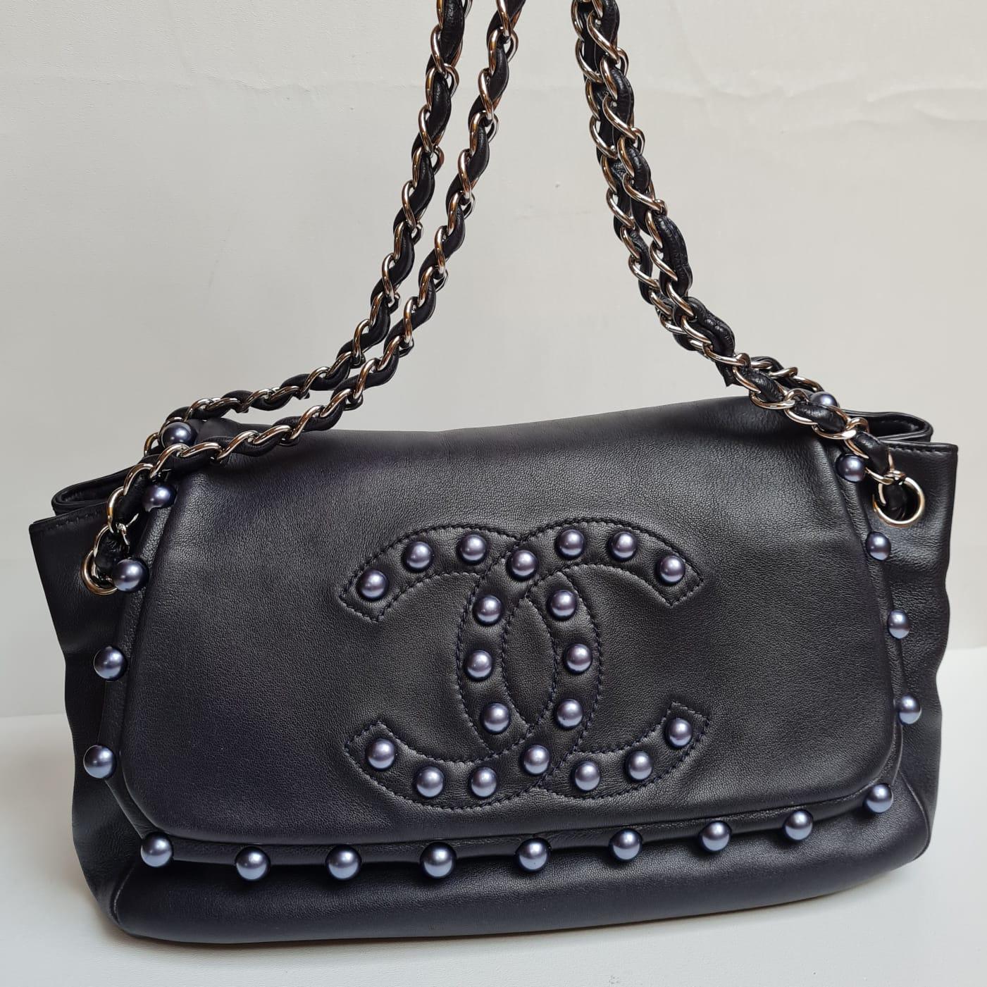 Chanel Navy Lambskin Pearl Obsession Flap Bag 2