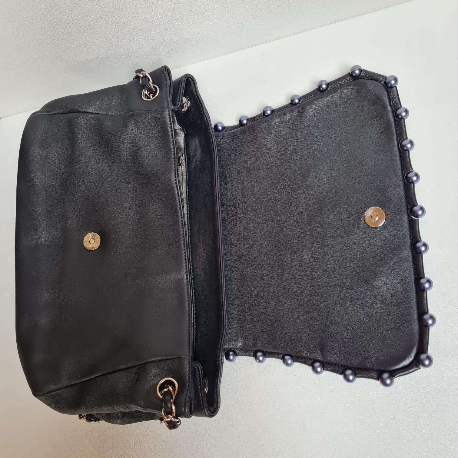 Chanel Navy Lambskin Pearl Obsession Flap Bag 3