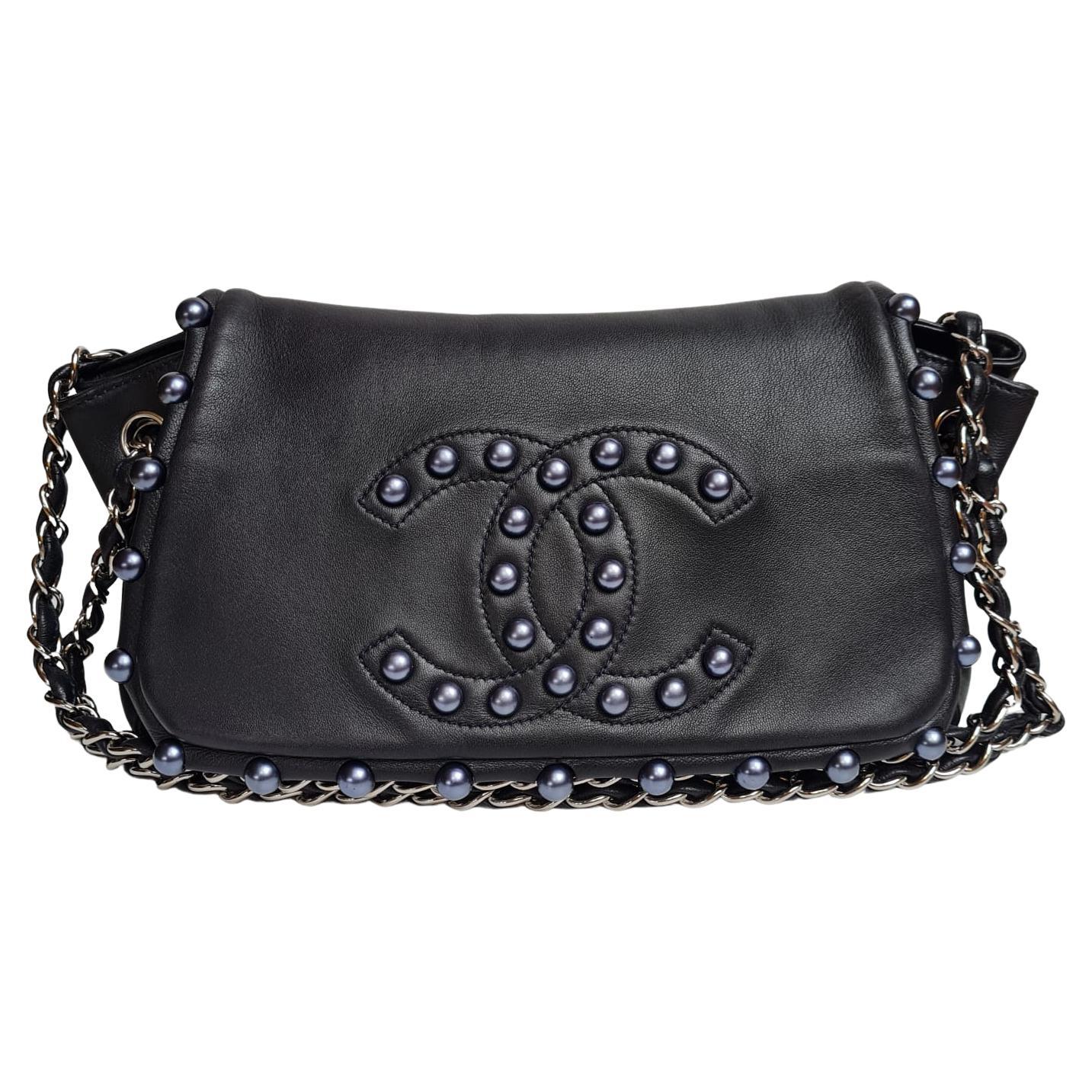 Chanel Navy Lambskin Pearl Obsession Flap Bag at 1stDibs