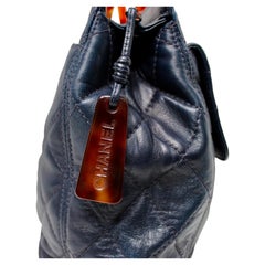 Chanel Navy Lambskin Quilted Leather Tortoise Top Handle Bag circa 1996