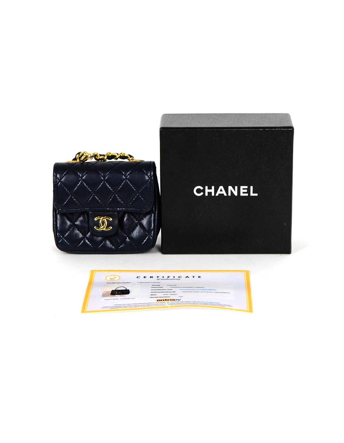 Chanel Navy Lambskin Quilted Micro Mini Flap Belt/Bag Charm 2