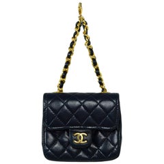 Chanel Navy Lambskin Quilted Micro Mini Flap Belt/Bag Charm