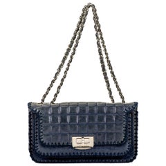 Chanel Navy Leather & Crochet Flap Bag