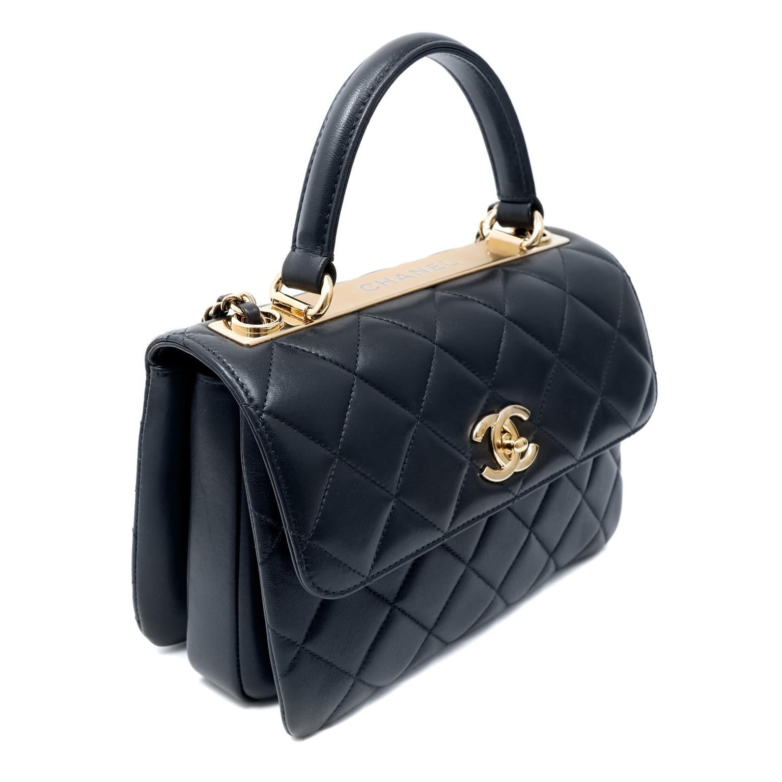 Black Chanel Navy Leather Top Handle Bag