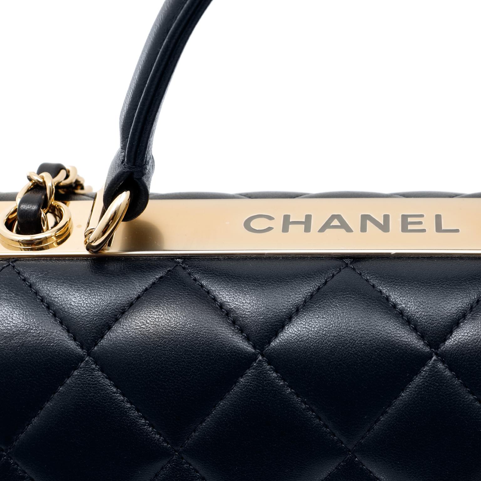Chanel Navy Leather Top Handle Bag 1