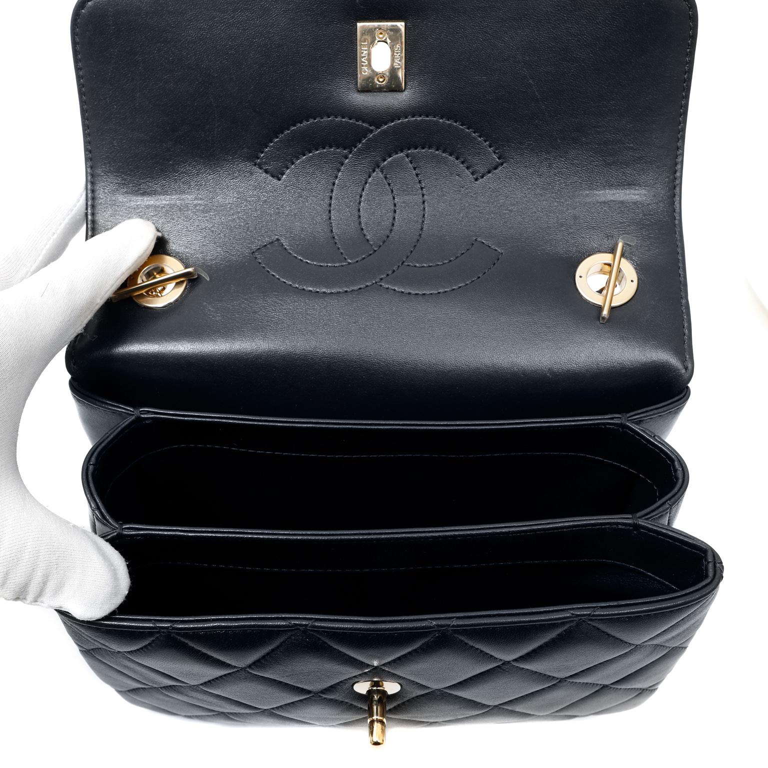 Chanel Navy Leather Top Handle Bag 2