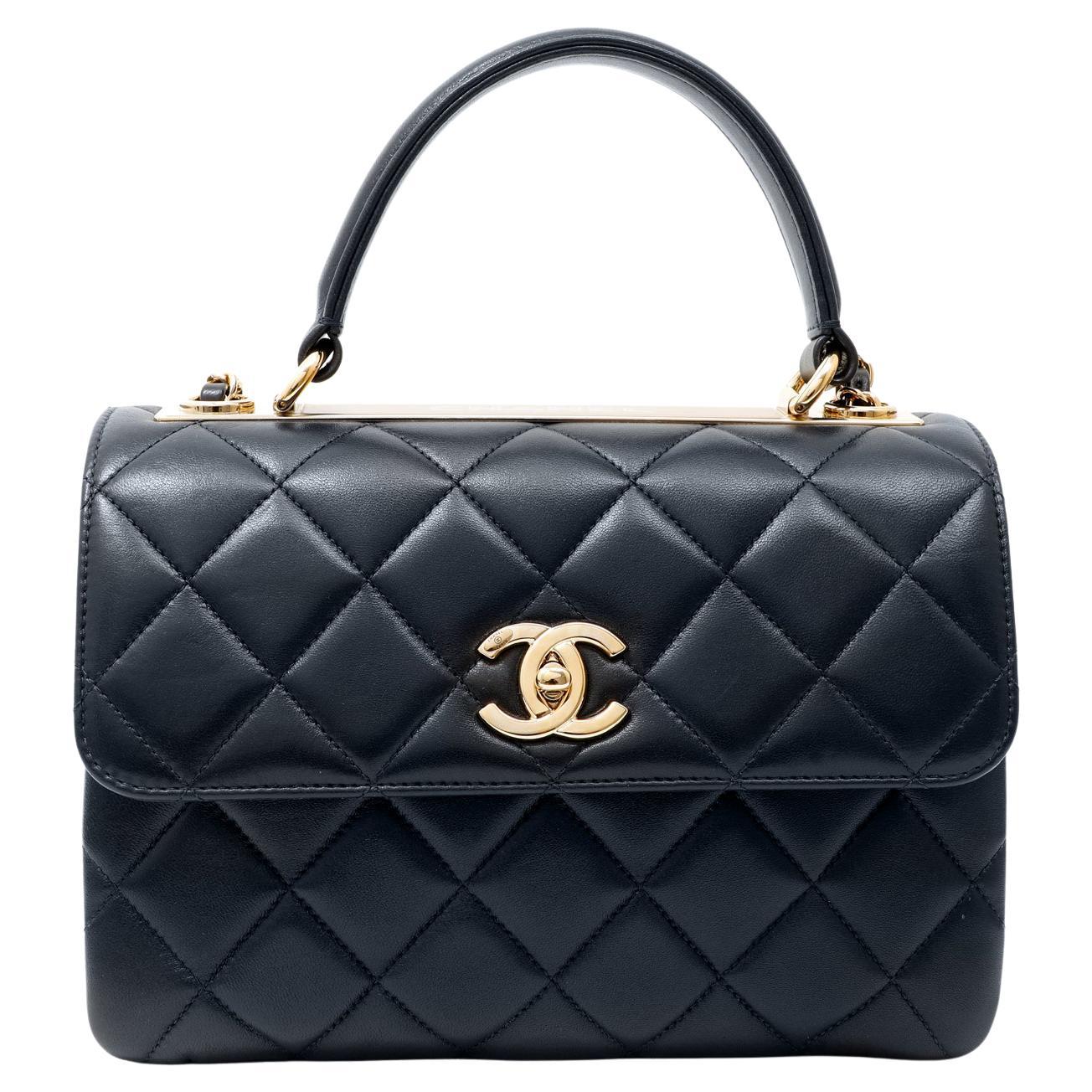 Chanel Navy Leather Top Handle Bag