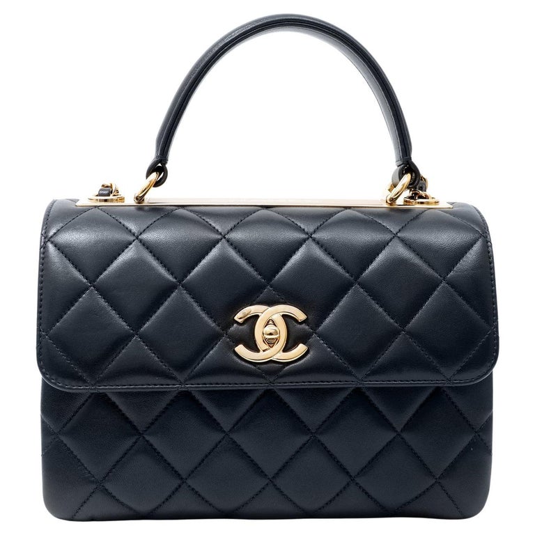 Chanel Navy Leather Top Handle Bag at 1stDibs