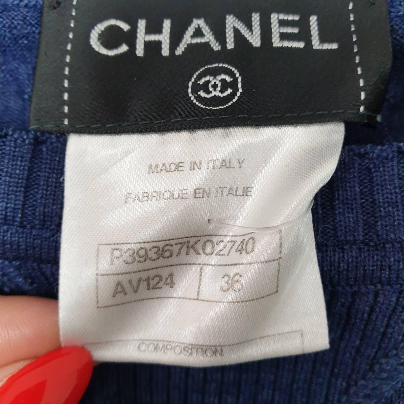 Chanel - Robe en maille à manches longues - Bleu marine Pour femmes en vente
