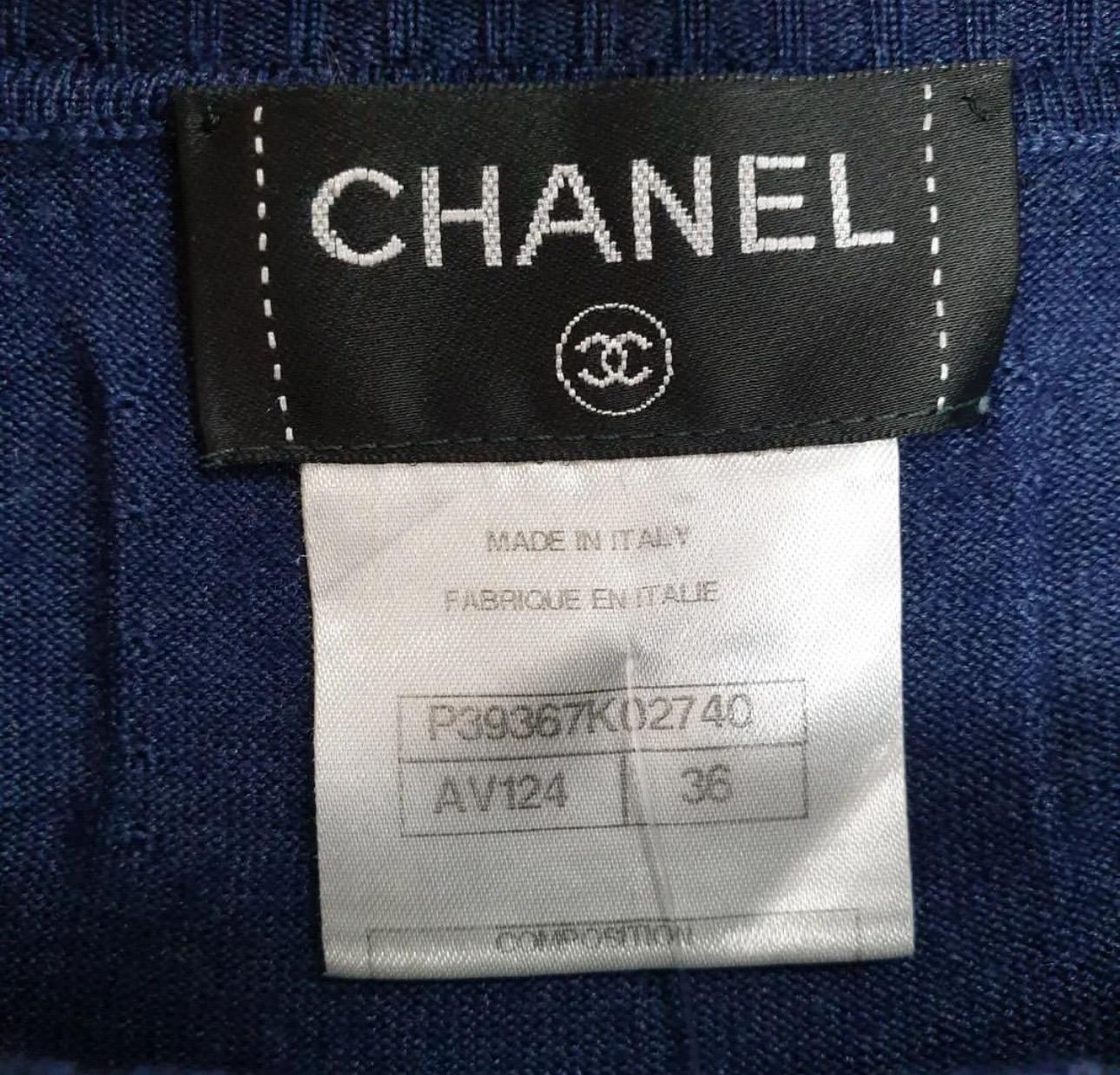 Chanel - Robe en maille à manches longues - Bleu marine en vente 3